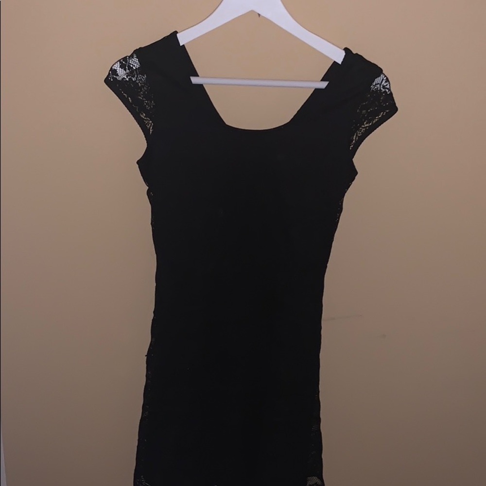Black lace dress with triangle cut out in the back